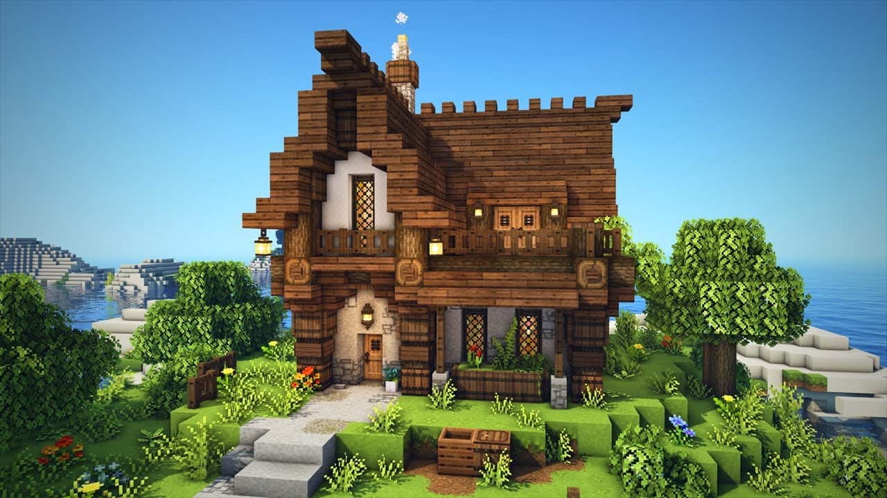 Mẫu nhà sinh tồn Minecraft bằng gỗ ấn tượng