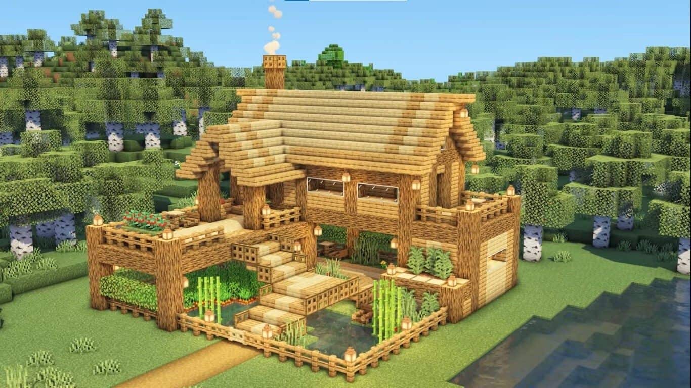 Mẫu nhà sinh tồn Minecraft bằng gỗ