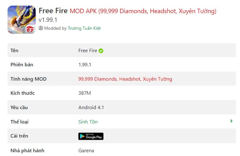 Mod APK (99,999 Diamonds, Headshot, Xuyên Tường)