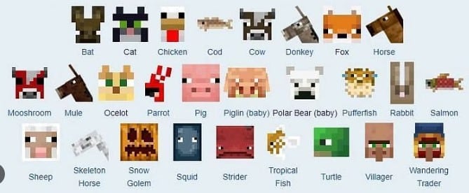 Hình ảnh các con vật trong Minecraft