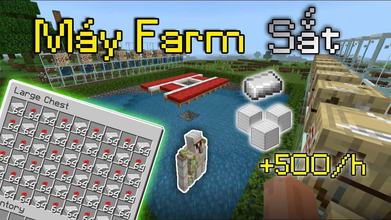 Hình ảnh máy farm sắt trong Minecraft ấn tượng