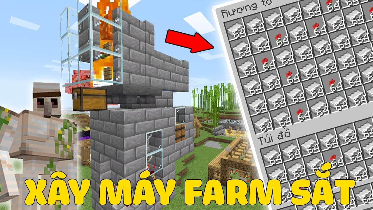 Hình ảnh máy farm sắt trong Minecraft thú vị