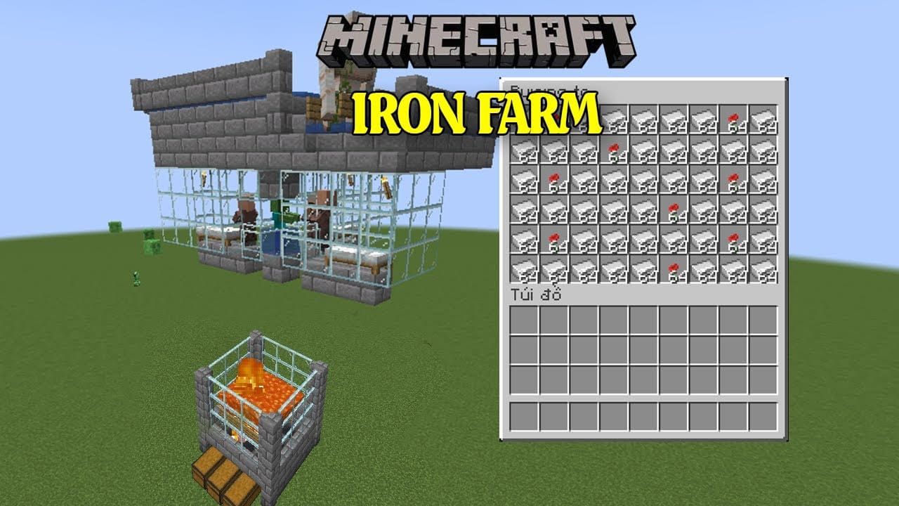 Hình ảnh máy farm sắt trong Minecraft