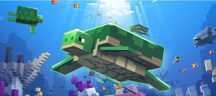 Hình ảnh rùa trong Minecraft đang bơi