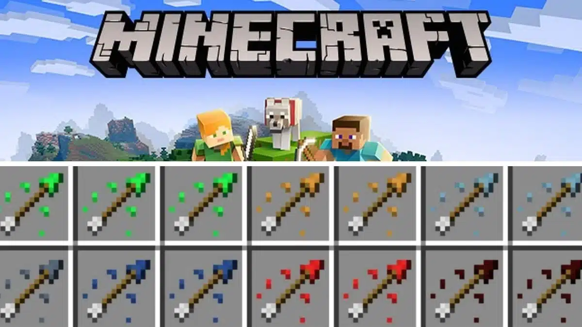 Hình mũi tên và bàn cung tên trong Minecraft