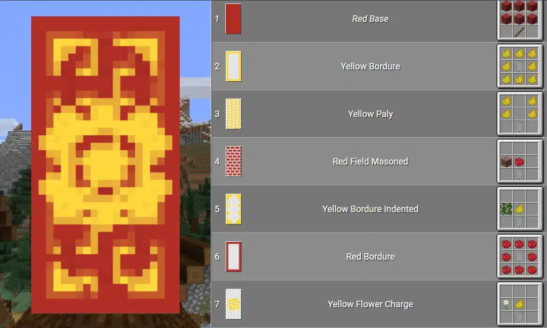 Mẫu hoa văn cờ hiệu Minecraft đỏ vàng