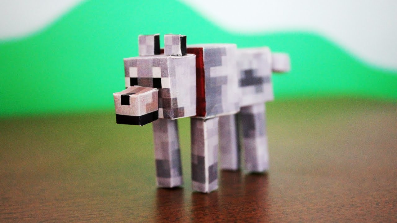 Mẫu mô hình giấy Mincraft con chó sói