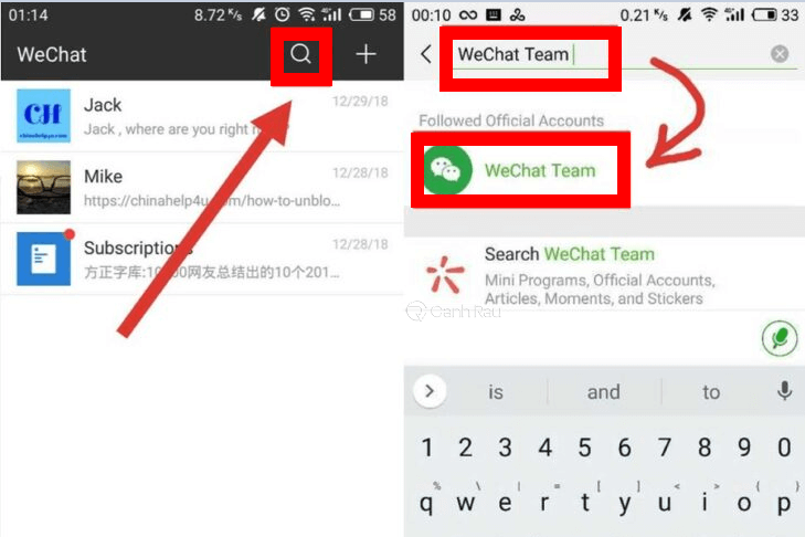 Sử dụng tiện ích Wechat Team