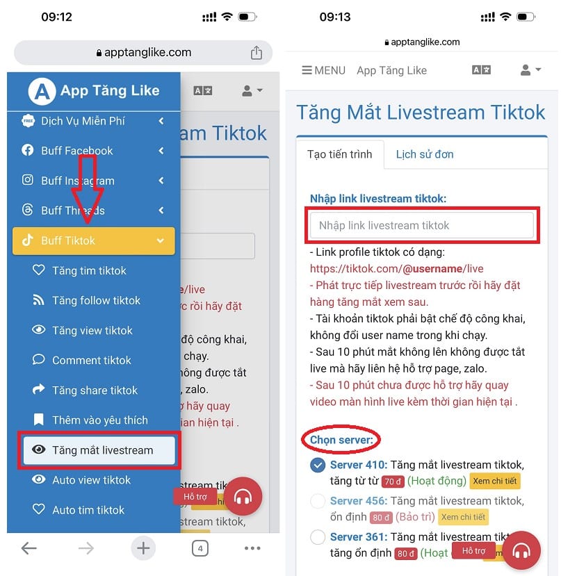 Bắt đầu mua mắt livestream tiktok trang web