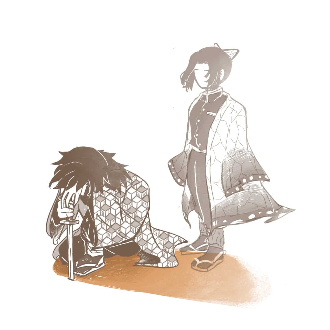 Hình Giyuu và Shinobu buồn khóc