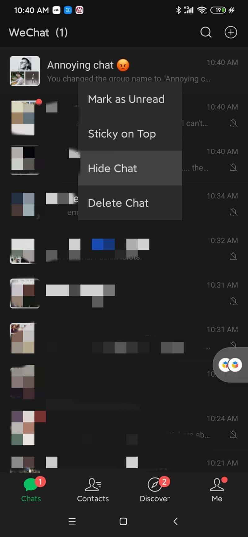 Nhấn vào Hide chat để ẩn cuộc trò chuyện