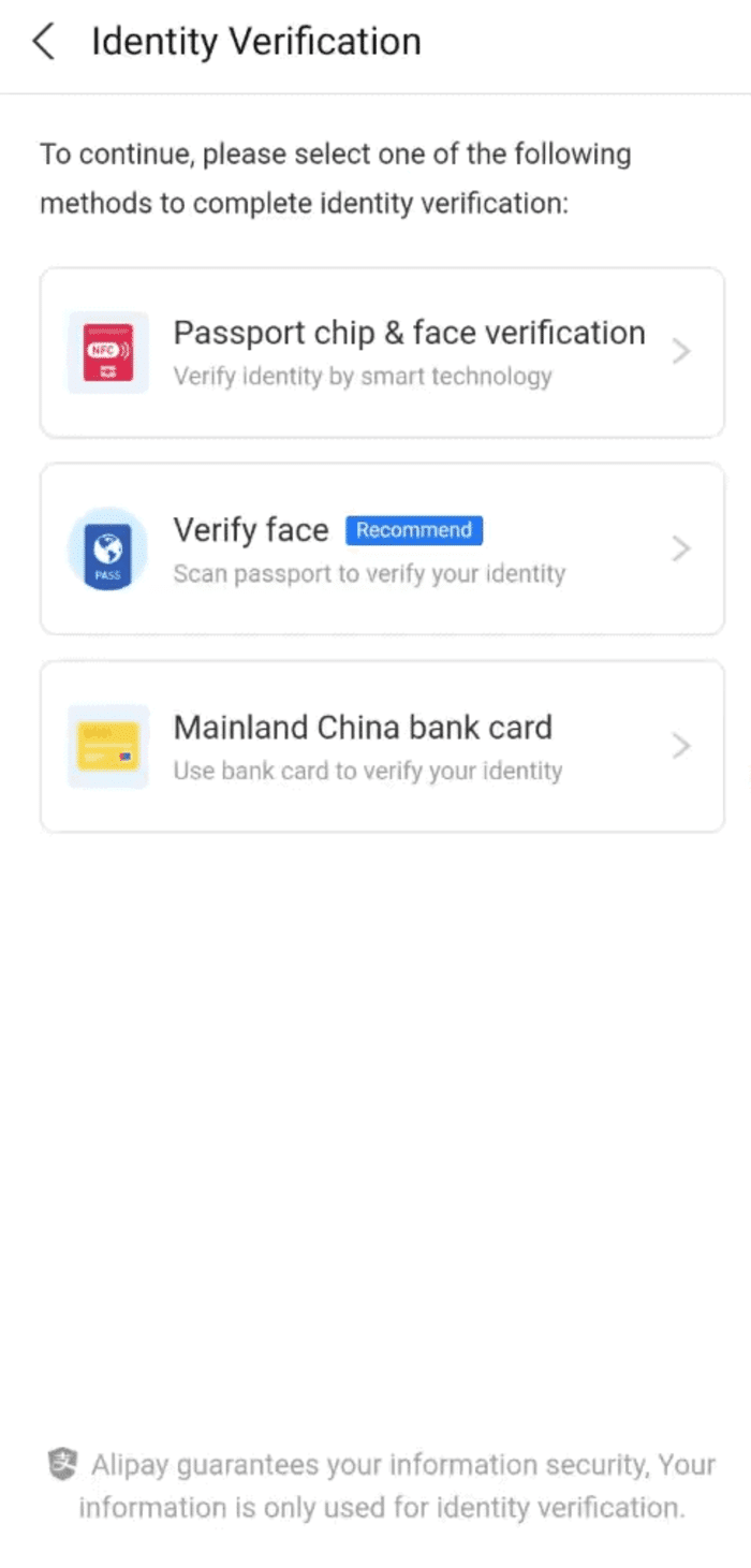 Nhấp chọn Passport chip & face verification