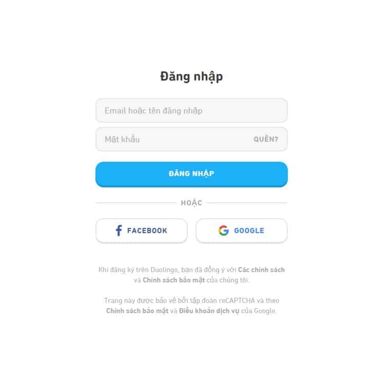 Tiến hành điền thông tin đăng nhập Duolingo trên máy tính