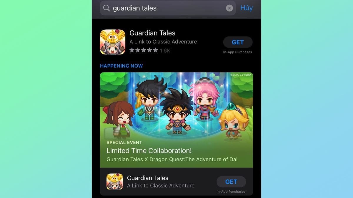 Mở App Store, nhập từ khoá Guardian Tales vào ô tìm kiếm