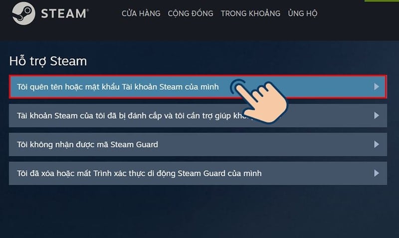 Chọn Tôi quên tên hoặc mật khẩu tài khoản Steam của mình