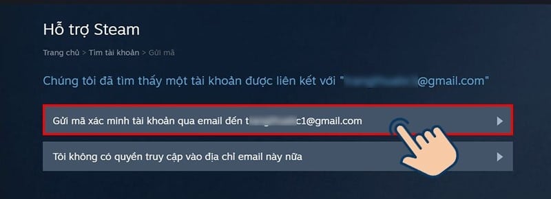 Chọn gửi mã xác minh tài khoản qua email