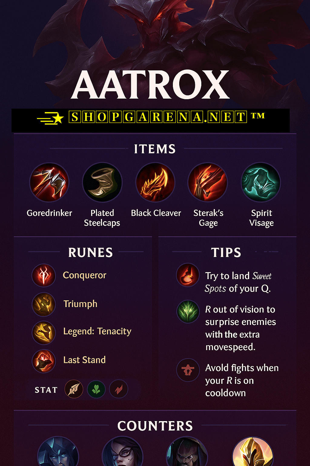 Aatrox - Bảng Ngọc, Trang Bị, Lên Đồ, Tướng Khắc Chế