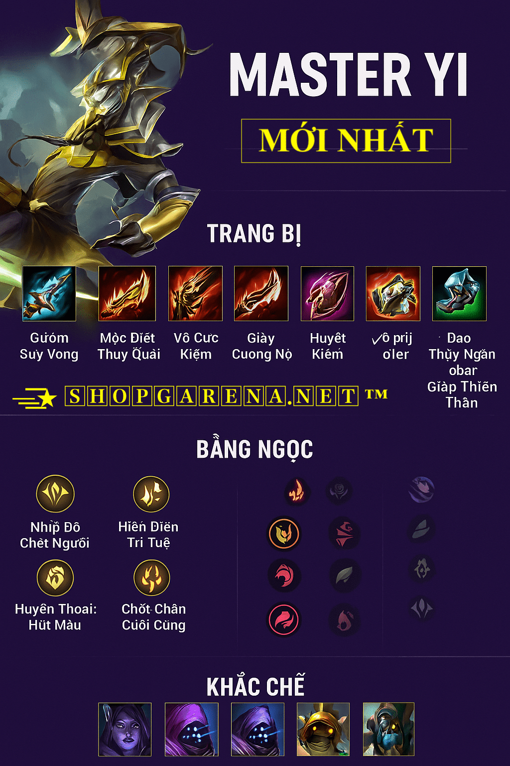 Bảng Ngọc Master Yi, Trang Bị, Lên Đồ Khắc Chế Mới Nhất