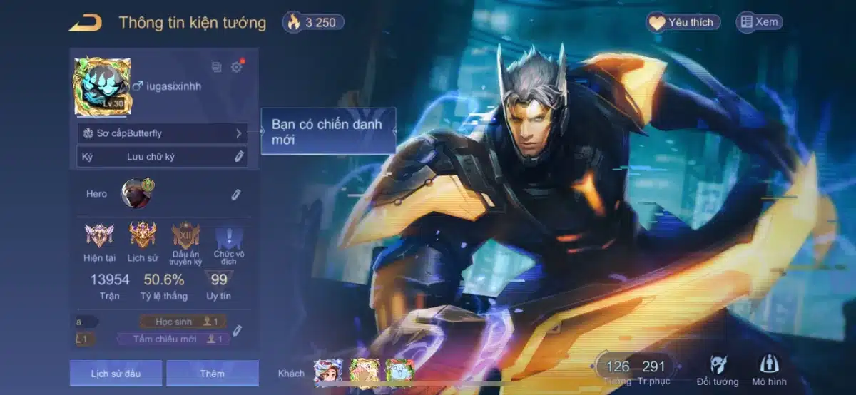 Acc Liên Quân Có Nak Thứ Nguyên Vệ Thần bậc 5